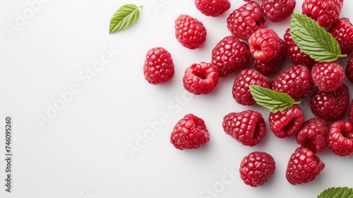 raspberries on a white background with space for text.