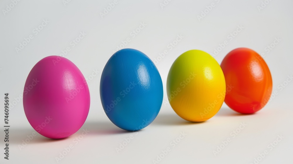 Easter decoration colorful eggs on white background with copy space. Beautiful colorful easter eggs. Happy Easter. Isolated.