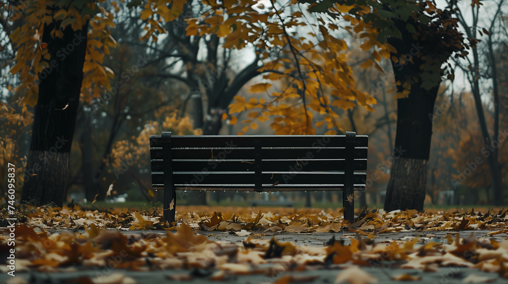 Upright bench in the park in autumn. Upright bench in the park in autumn.