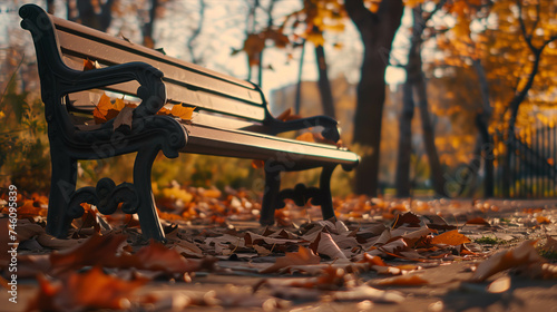 Upright bench in the park in autumn.