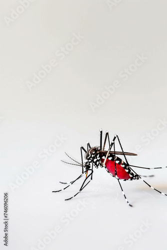 Closeup of Aedes mosquito on white background.