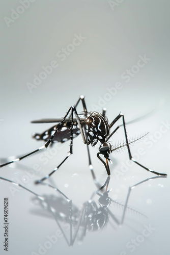 Closeup of Aedes mosquito on white background.