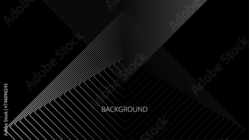 Black abstract background with white square and triangular pattern, pyramid shape, modern geometric texture, diagonal rays and angles	
