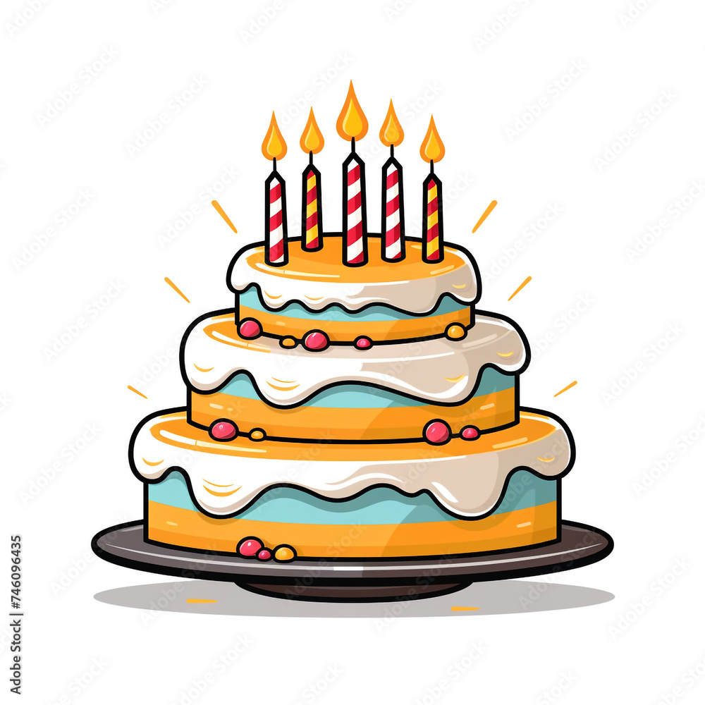 cake, sharp clean and bold black lines, triadic Flat color, isolated on white сreated with Generative Ai cake, sharp clean and bold black lines, triadic Flat color, isolated on white сreated with Generative Ai
