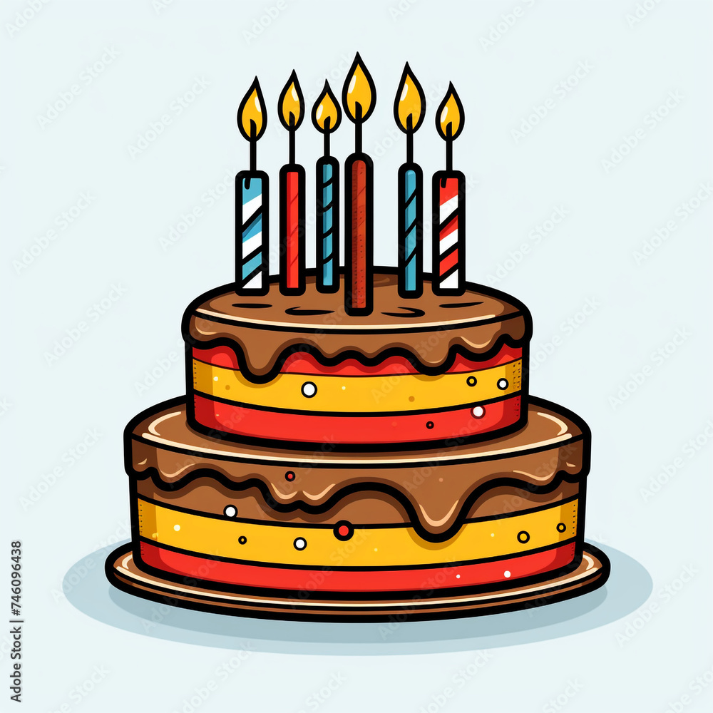 cake, sharp clean and bold black lines, triadic Flat color, isolated on white сreated with Generative Ai cake, sharp clean and bold black lines, triadic Flat color, isolated on white сreated with Generative Ai