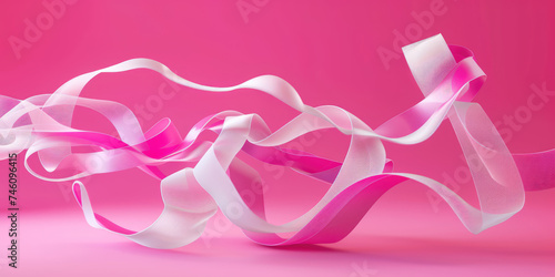 Elegant white ribbons dance against a vivid pink background, their curves creating a dynamic and fluid visual harmony.