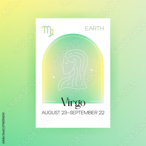 Earth Virgo Zodiac. Vector Illustration of Celestial Symbol. Astrology and Future Prediction. Horoscope Sign Gradient.