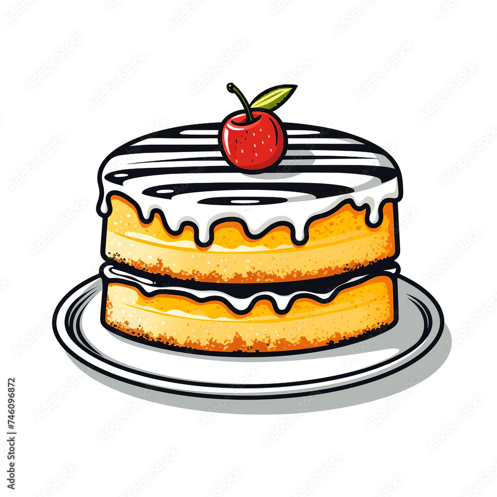 cake, sharp clean and bold black lines, triadic Flat color, isolated on white сreated with Generative Ai cake, sharp clean and bold black lines, triadic Flat color, isolated on white сreated with Generative Ai