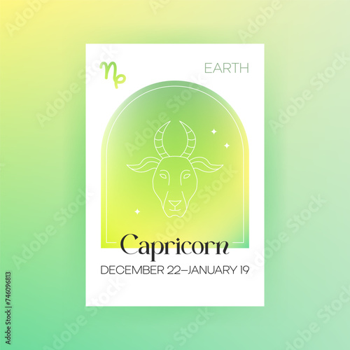 Earth Capricorn Zodiac. Vector Illustration of Celestial Symbol. Astrology and Future Prediction. Horoscope Sign Gradient.