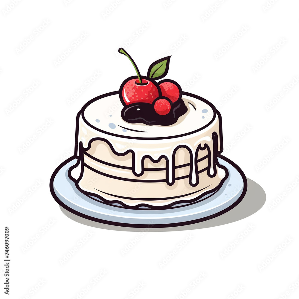 cake, sharp clean and bold black lines, triadic Flat color, isolated on white сreated with Generative Ai cake, sharp clean and bold black lines, triadic Flat color, isolated on white сreated with Generative Ai