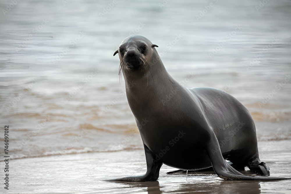 Fototapeta premium Seal stands on water