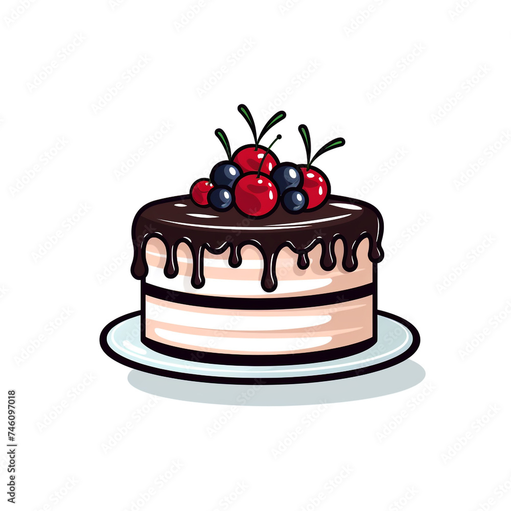 cake, sharp clean and bold black lines, triadic Flat color, isolated on white сreated with Generative Ai cake, sharp clean and bold black lines, triadic Flat color, isolated on white сreated with Generative Ai