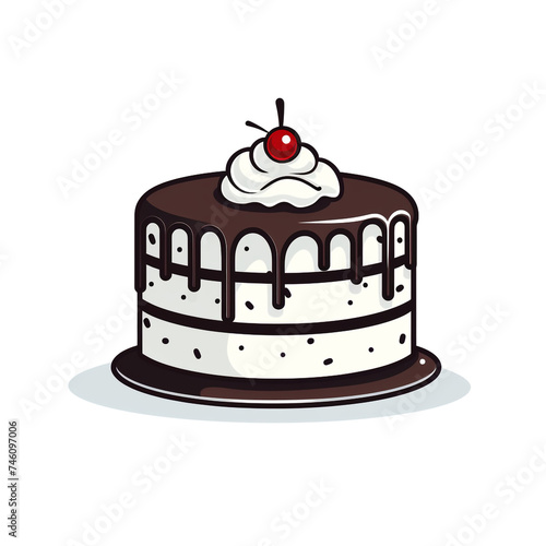 cake, sharp clean and bold black lines, triadic Flat color, isolated on white сreated with Generative Ai