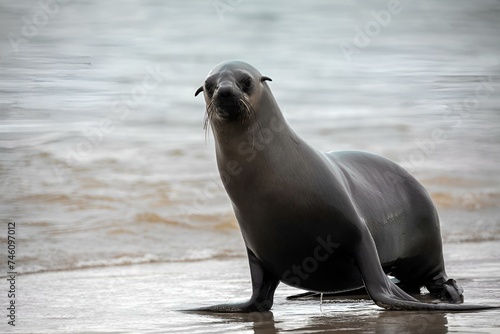 Seal stands on water