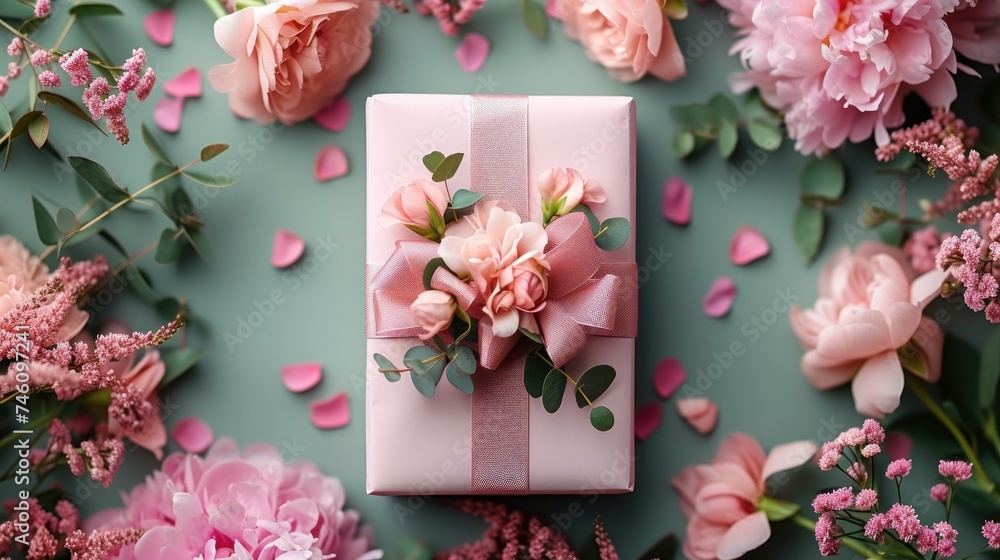 Fototapeta premium Romantic background. Beautiful flowers on a delicate background. Wedding invitation. Valentine's Day. Birthday. International Women's Day, Mother's Day concept.
