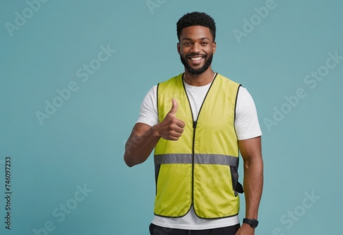 An enthusiastic man in a yellow safety vest gives a thumbs-up, indicating positivity and readiness for action.