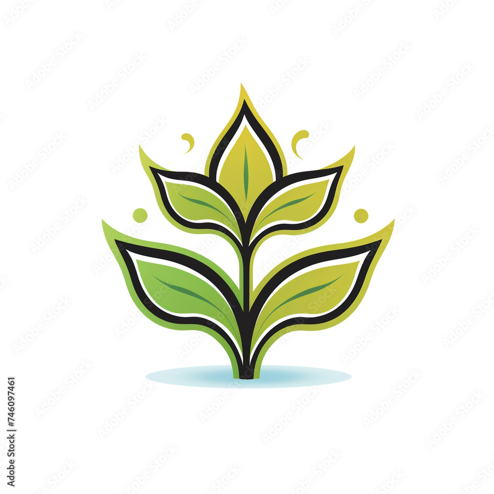 ecology sprout, sharp clean and bold black vector lines, triadic Flat color, isolated on white сreated with Generative Ai