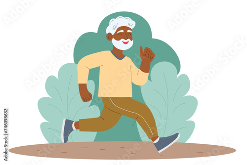 elderly man is running in the park. Healthy lifestyle. Vector illustration.