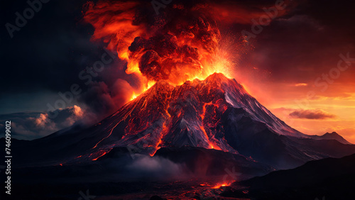 Erupting volcano, dramatic landscape scenery