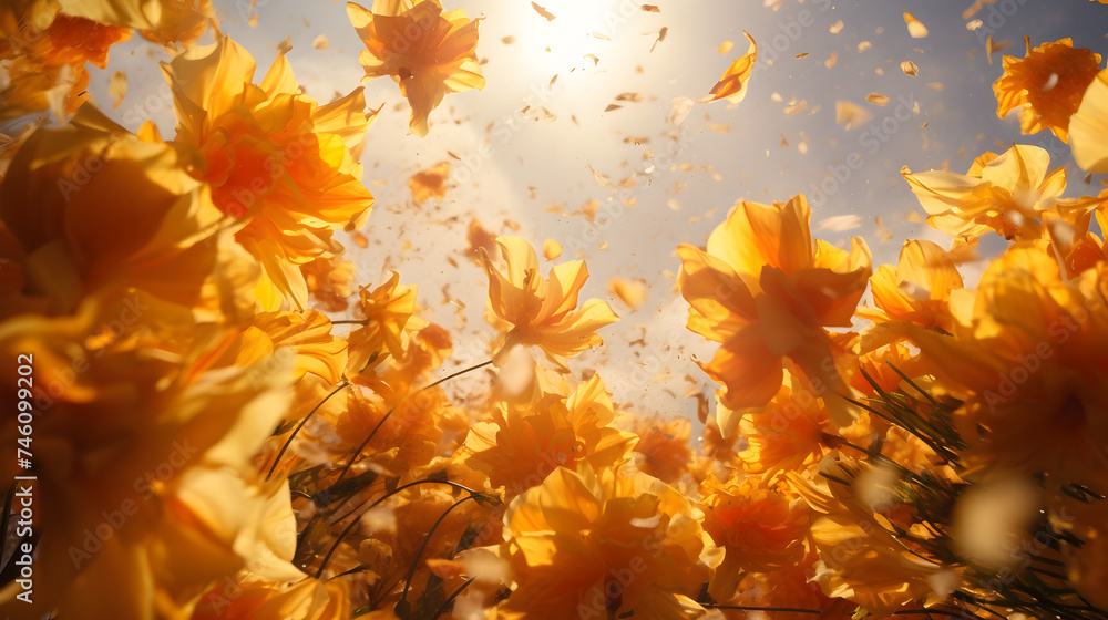 autumn leaves in the sun,
3d rendering of autumn leaves on the ground
