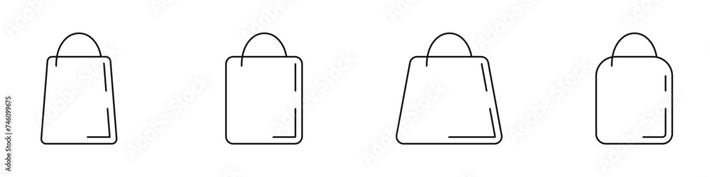 Shopping bag vector icon set. Shopping package icon concept. Shopping cart with handles vector. Plastic tear-off bag. Payment or cancellation of purchase, repeat purchase. - obrazy, fototapety, plakaty 