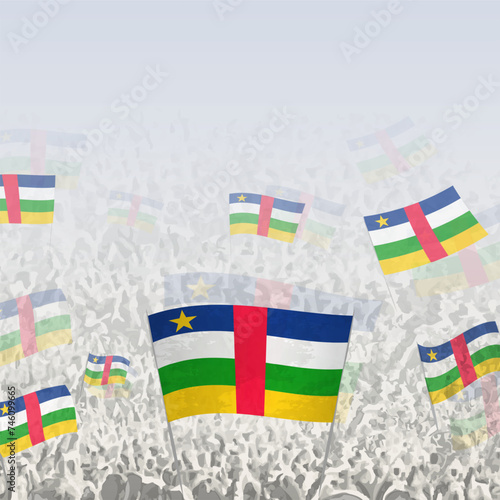 Crowd of people waving flag of Central African Republic square graphic for social media and news.