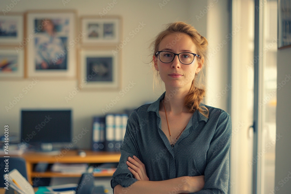 Portrait of young businesswoman sitting at her desk in office. Portrait of young businesswoman sitting at her desk in office.