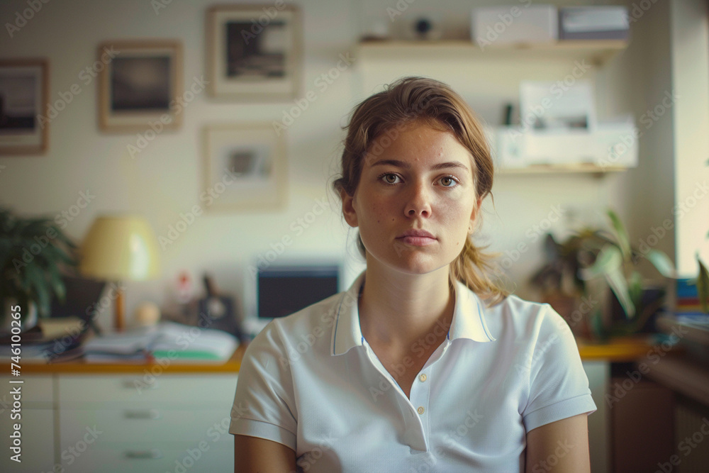 Portrait of a beautiful young woman looking at the camera in the office Portrait of a beautiful young woman looking at the camera in the office