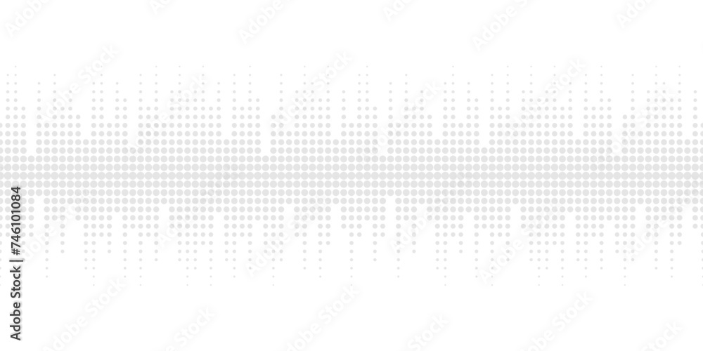 Subtle vector minimal seamless pattern with halftone dots. Dynamic visual effect, simple light gray and white background. Minimalist illustration of sound waves, music. Tech geometric texture design - obrazy, fototapety, plakaty 