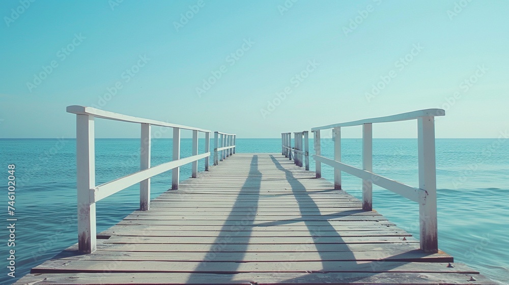 A tranquil fishing pier stretching out into calm waters, promising a catch of memories.