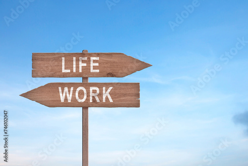 Work-life balance road sign concept for healthy lifestyle and wellbeing choice.