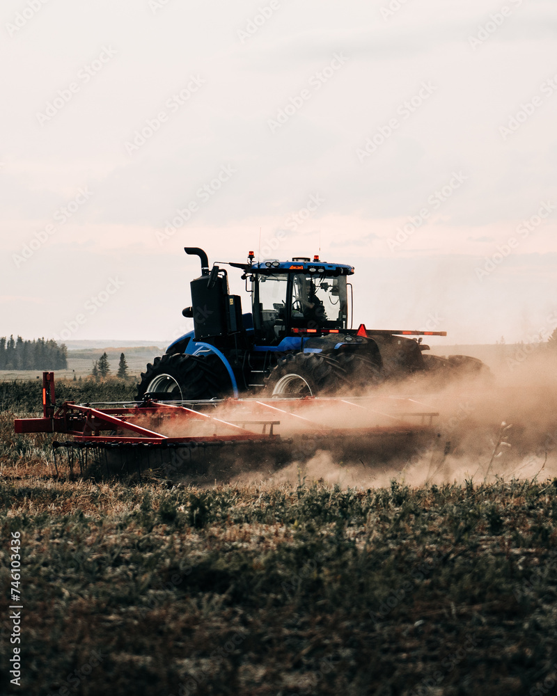 Fototapeta premium Farm Harvest Tractor Equipment Cart Harrow Combine Seeding Truck