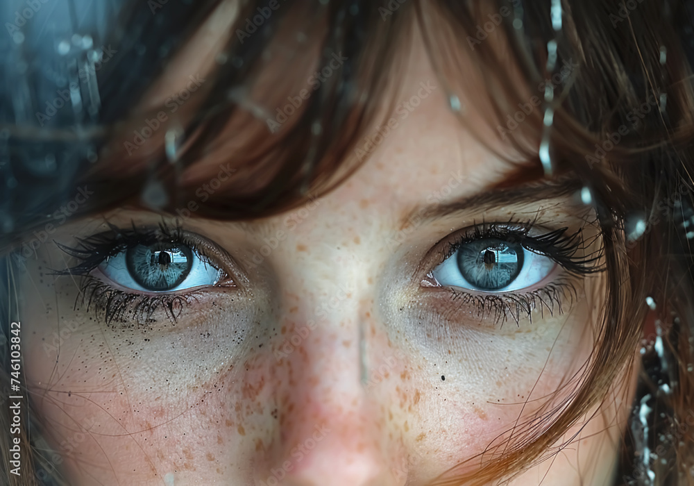 Beautiful woman behind dirty glass. AI generated Beautiful woman behind dirty glass. AI generated