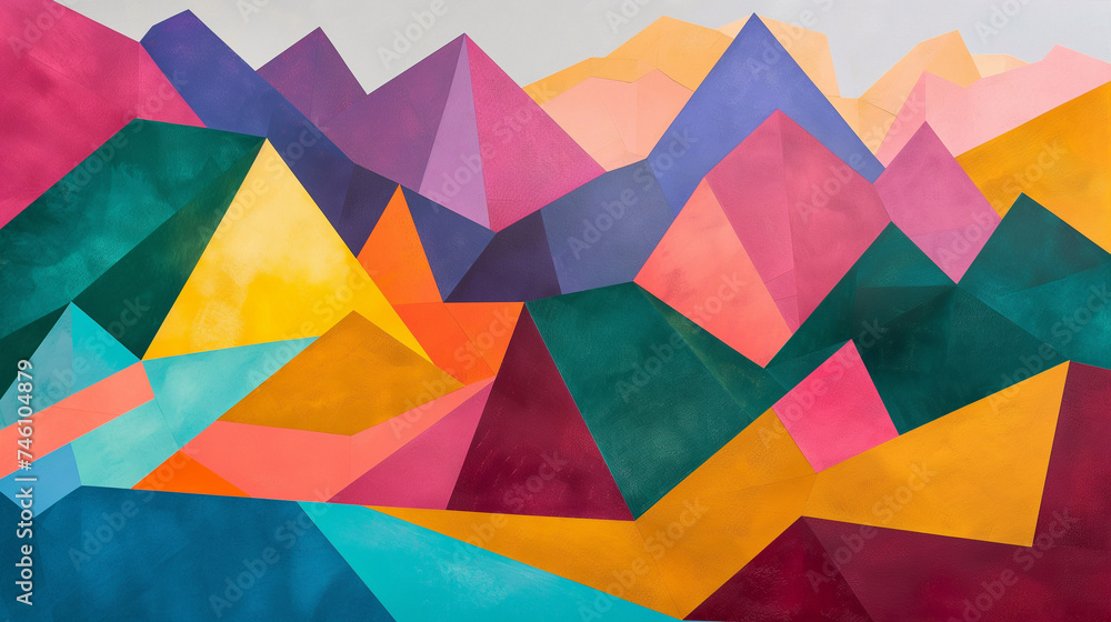 Fototapeta premium Vibrant Mountain Range: A Colorful Abstract Geometric Painting