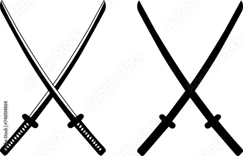 Katana sword silhouette, flat vector illustration. black and white illustration of a katana sword