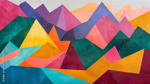 Vibrant Mountain Range: A Colorful Abstract Geometric Painting