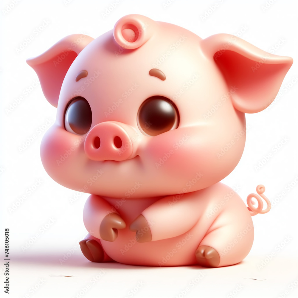 3D funny pig cartoon. Farm animals for children's illustrations. AI generated 3D funny pig cartoon. Farm animals for children's illustrations. AI generated