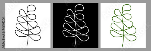 hand drawn stick with leaves in three colors, doodles, abstract shape, organic poster