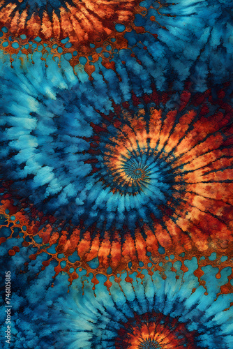 Teal, blue, burnt orange rusty tie dye abstract pattern seamless