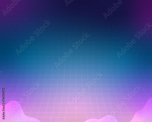 Synthwave neon wireframe retro geometric grid background