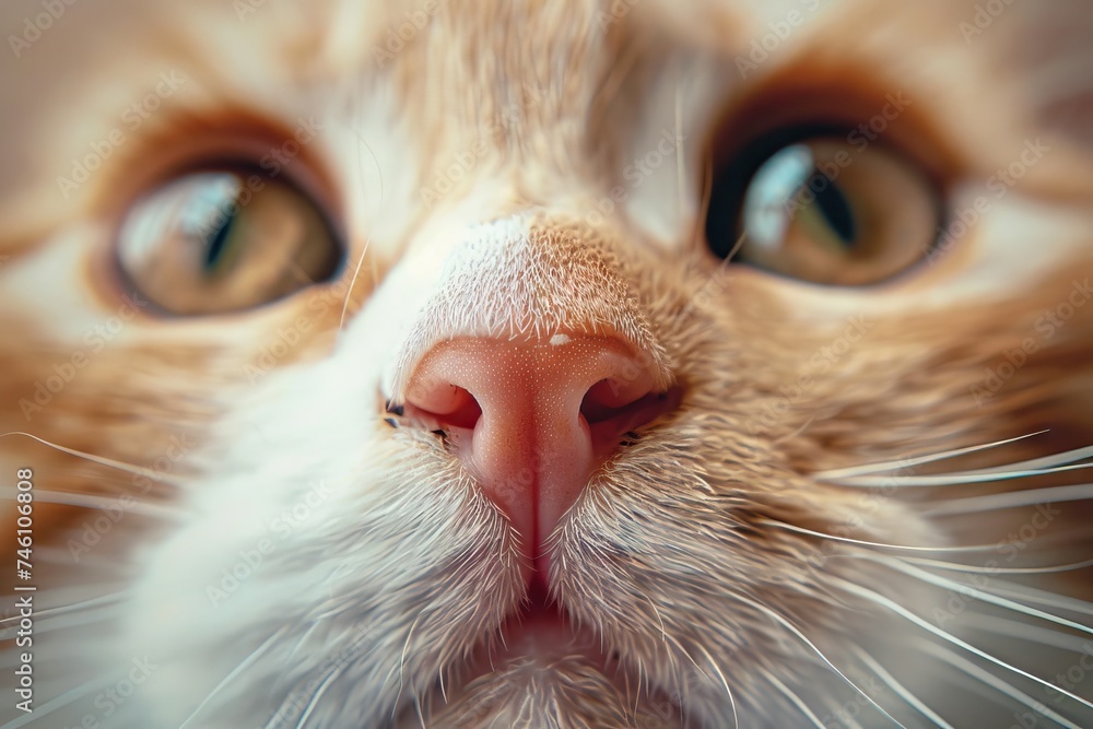 Cute Kitten Close up Portrait, Fun Animal Looking into Camera, Baby Cat Nose, Wide Angle Lens