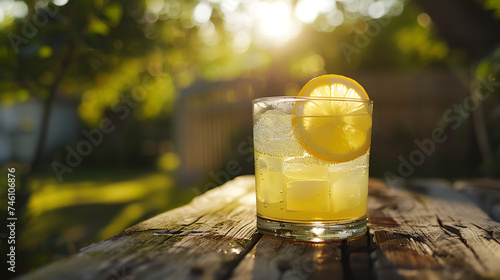 Um refrescante limonada com limão e hortelã em um cenário alegre e iluminado pelo sol photo