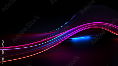 Abstrakcyjne tło - nowoczesna fala z cieniem i światłem oraz neonową kolorową farbą na czarnym tle © yeseyes9