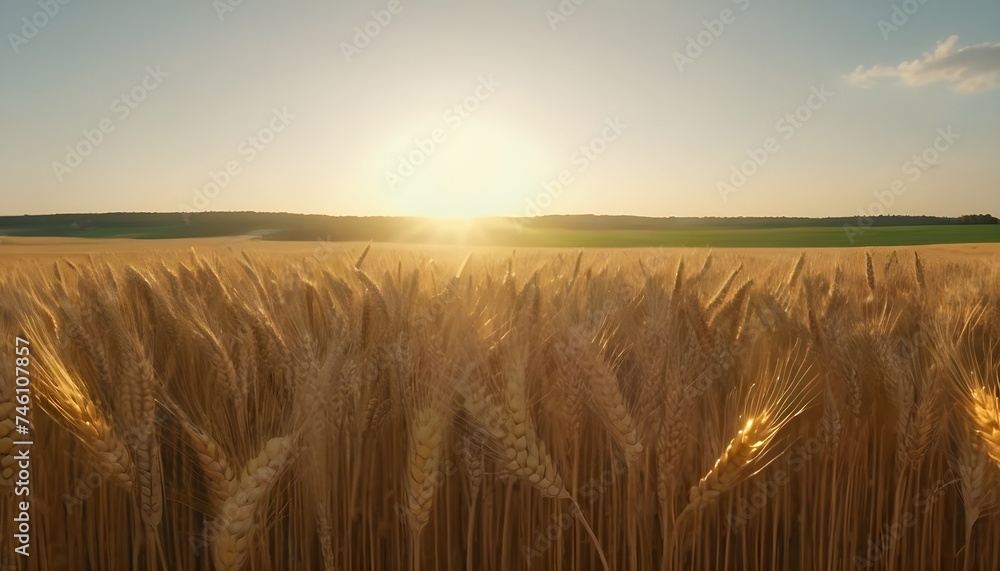 Obraz premium Sunset on a wheat field, cloudy sky