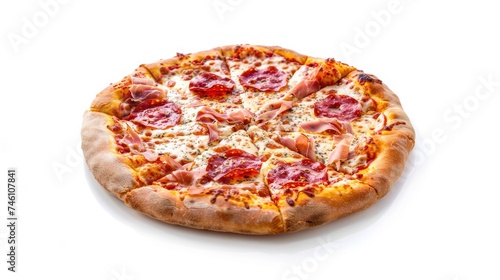 Baked Pizza Isolated White Background Top View