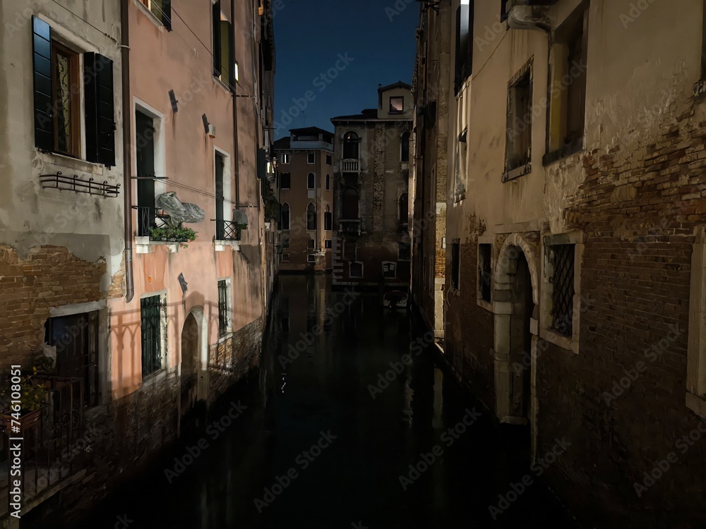 Mysterious Venice, views of canals at night