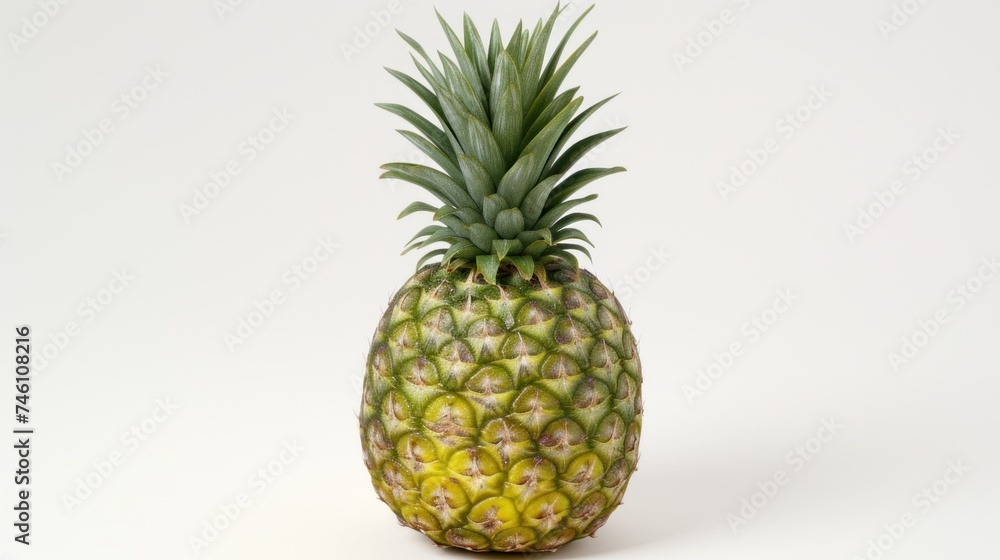 a close up of a pineapple on a white background with a small amount of fruit in the foreground. a close up of a pineapple on a white background with a small amount of fruit in the foreground.