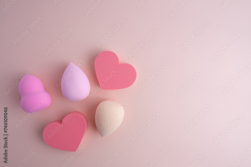 Beauty blender on a colored background. Bright sponges for cosmetics. Makeup products. Beauty concept. Place for text
