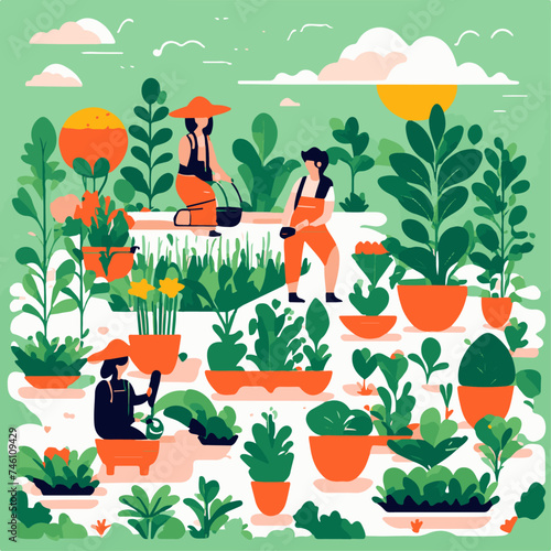 Gardening and farming flat vector illustration. Gardening and agriculture concept.