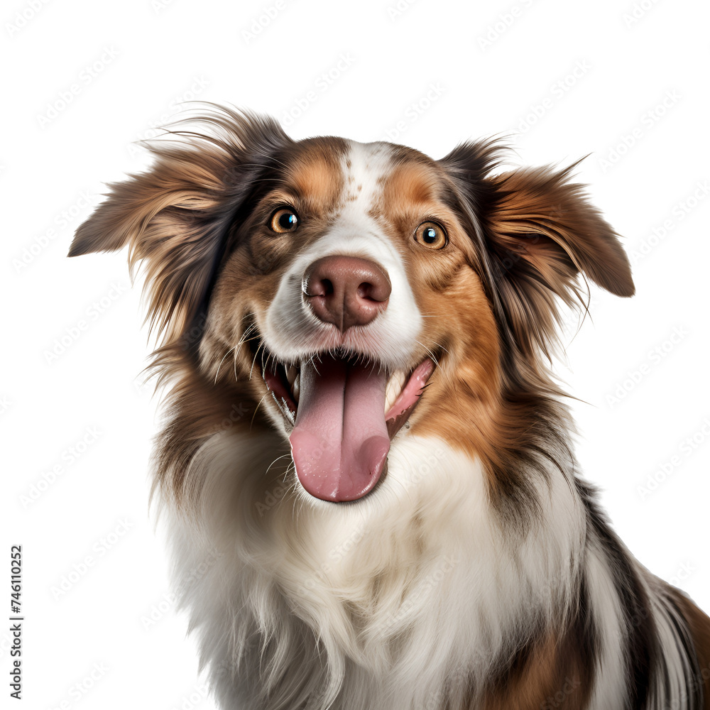 A Cute and Happy Portrait: Close-up of an Australian Shepherd Dog, Isolated on Transparent Background, PNG